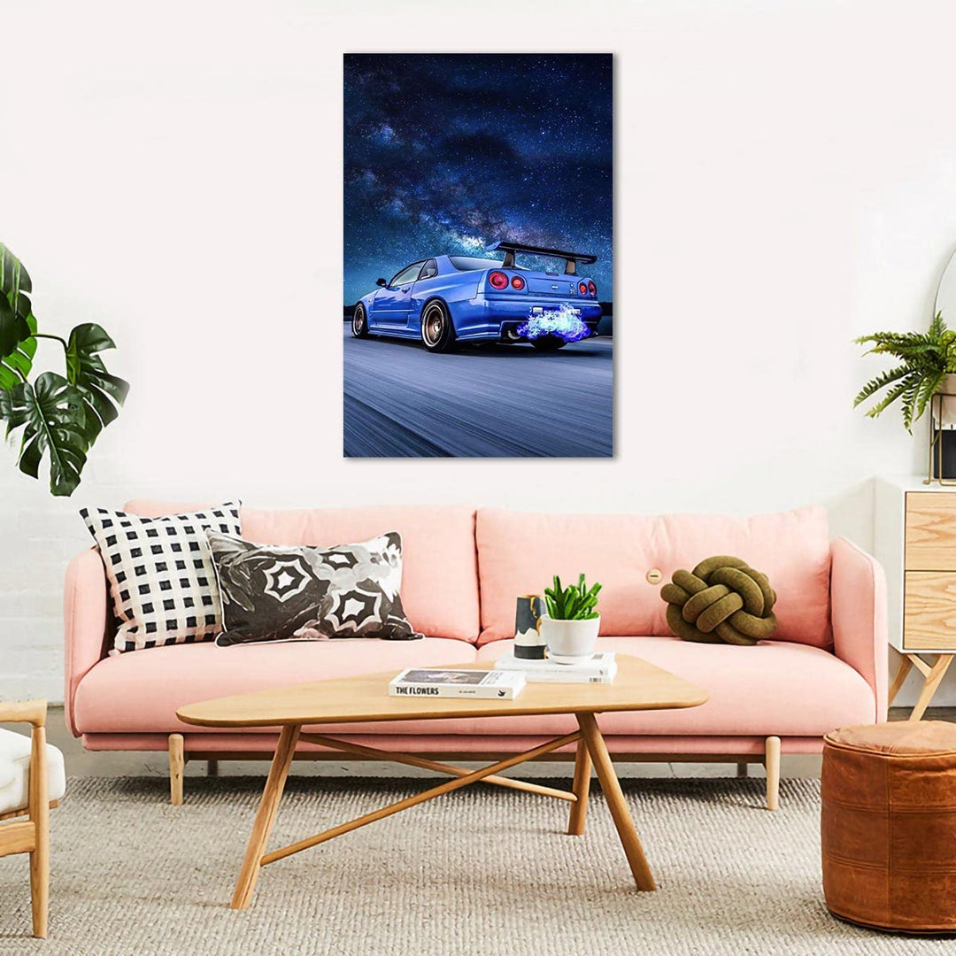 GTR Poster Skyline GTR R34 Blue Poster Canvas Wall HD Print Art Living Room Decor Art Paintings for Bathroom 16X24 No Frame