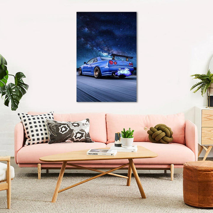 GTR Poster Skyline GTR R34 Blue Poster Canvas Wall HD Print Art Living Room Decor Art Paintings for Bathroom 16X24 No Frame