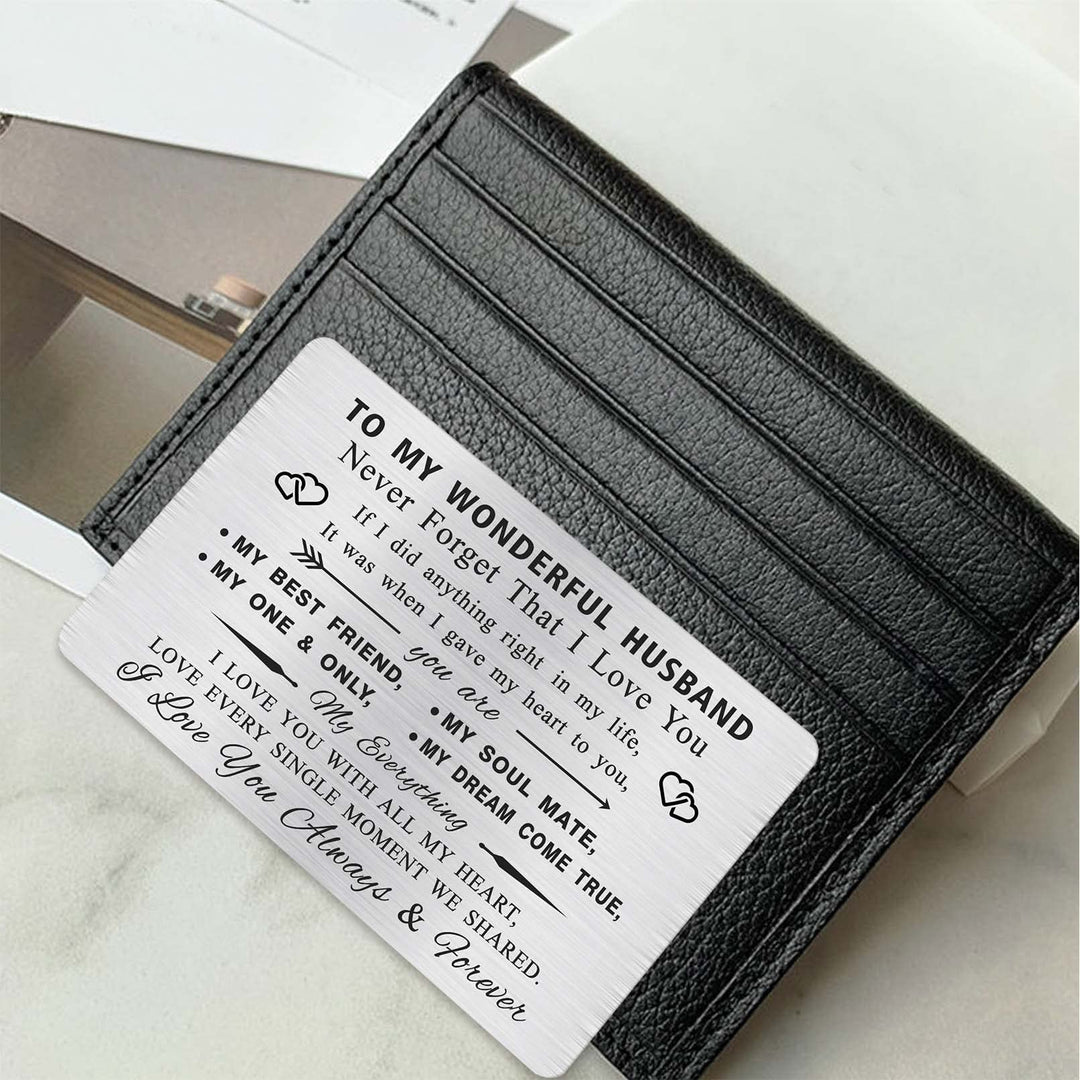 Romantic Men Birthday Cards for Him Husband, Metal Engraved Wallet Card
