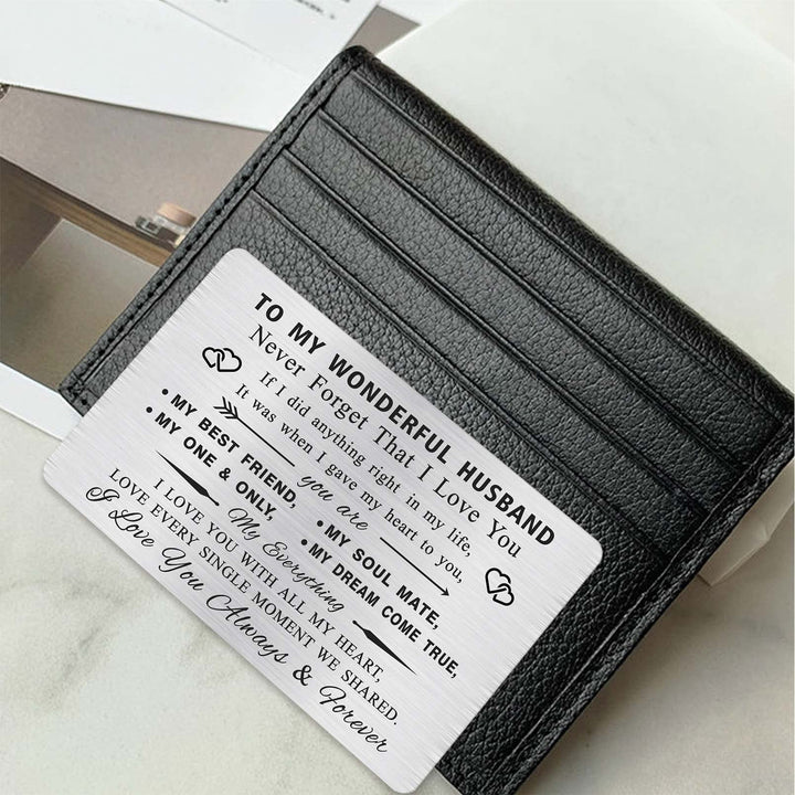 Romantic Men Birthday Cards for Him Husband, Metal Engraved Wallet Card