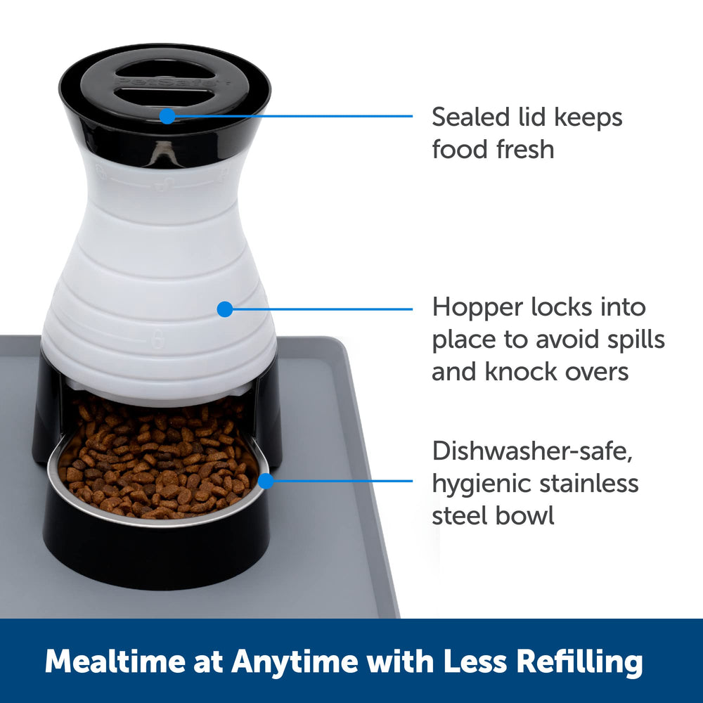 Healthy Pet Food Station - Small, 2 lb Kibble Capacity - Gravity Pet Feeder Dry Food Dispenser - Automatic Cat Feeder or Small Dog Feeder - Removable Stainless Steel Bowl Included