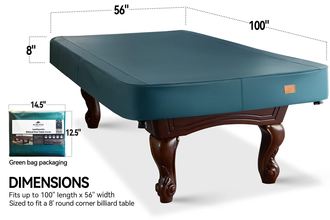 Heavy Duty Leatherette Billiard Pool Table Cover, Waterproof &amp; Tearproof Cover for Pool Table 7/8/9FT (10 Colors Available) (8 Feet/Malachite Green)