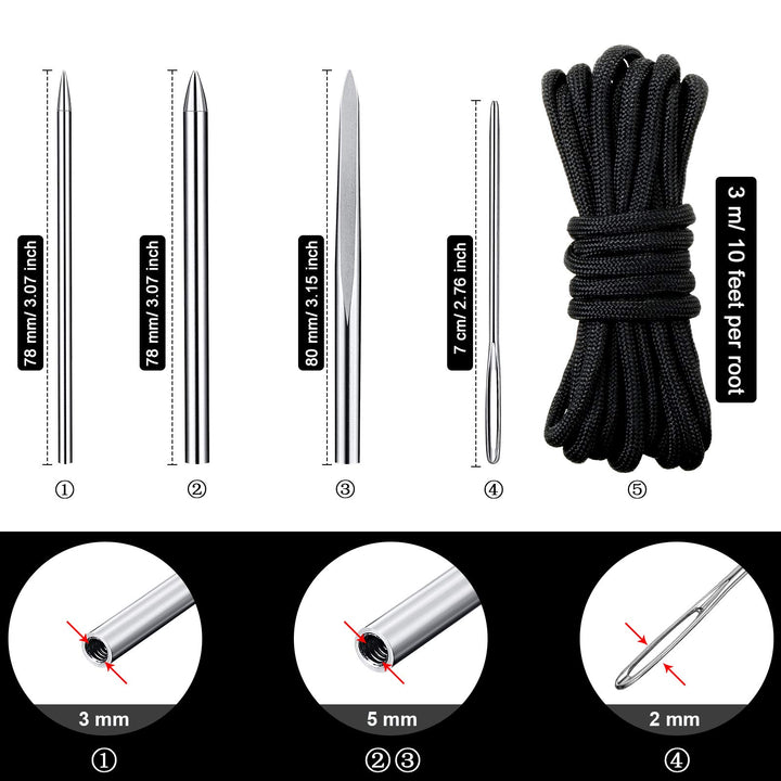 Stainless Steel FID Set Paracord Stitching Set Paracord FID Marlinspike Set Including Paracord Stitching Lacing Stitching Needles and Smoothing Tool Knotter Tools for Leather Paracord Work