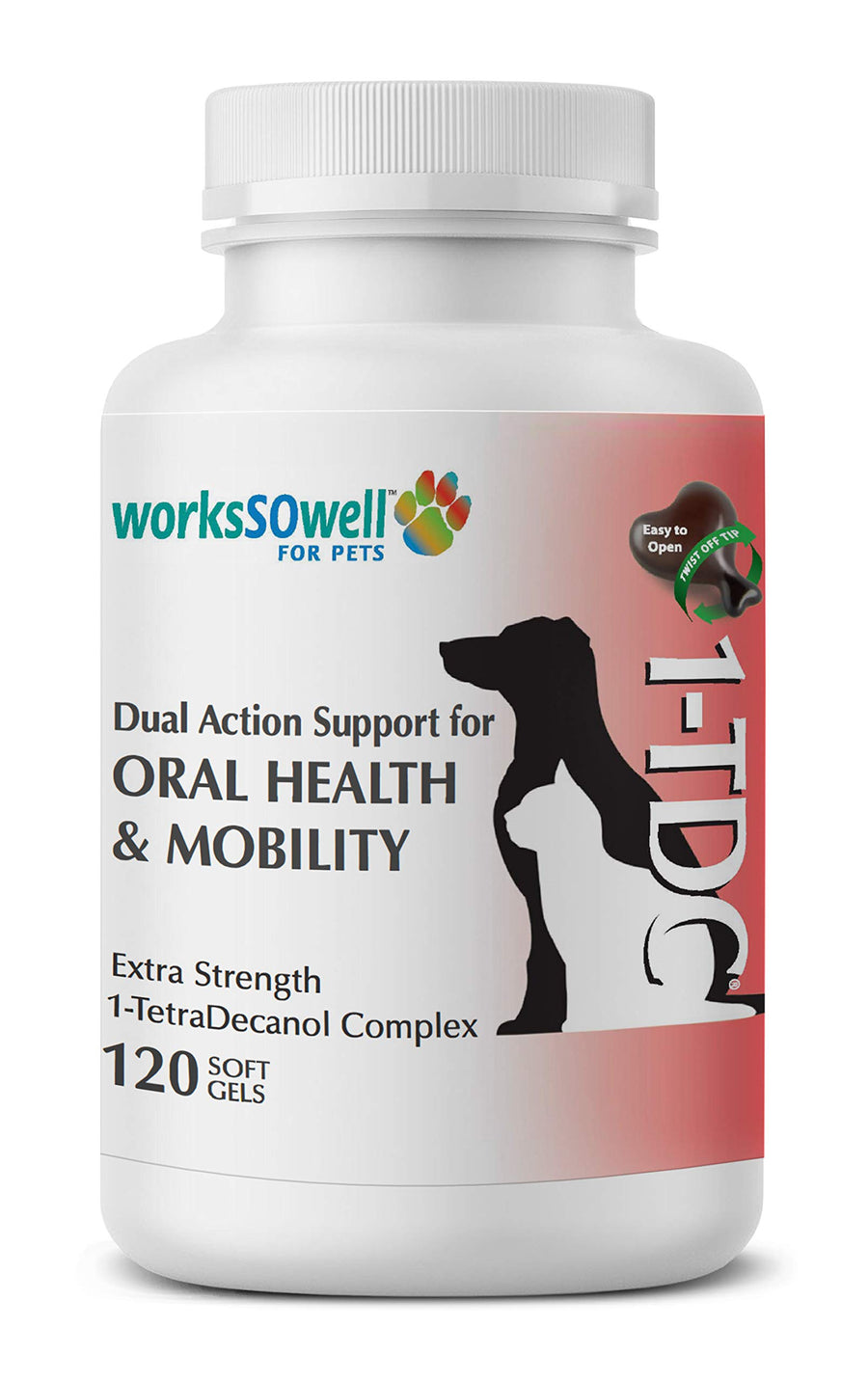 WorksSoWell Dual Action Natural Support - 120 Twist Off Soft Gels | Delivers 4 Health Benefits for Dogs & Cats | Supports Oral, Hip, Joint, Skin, Coat Health, Muscle & Stamina Recovery