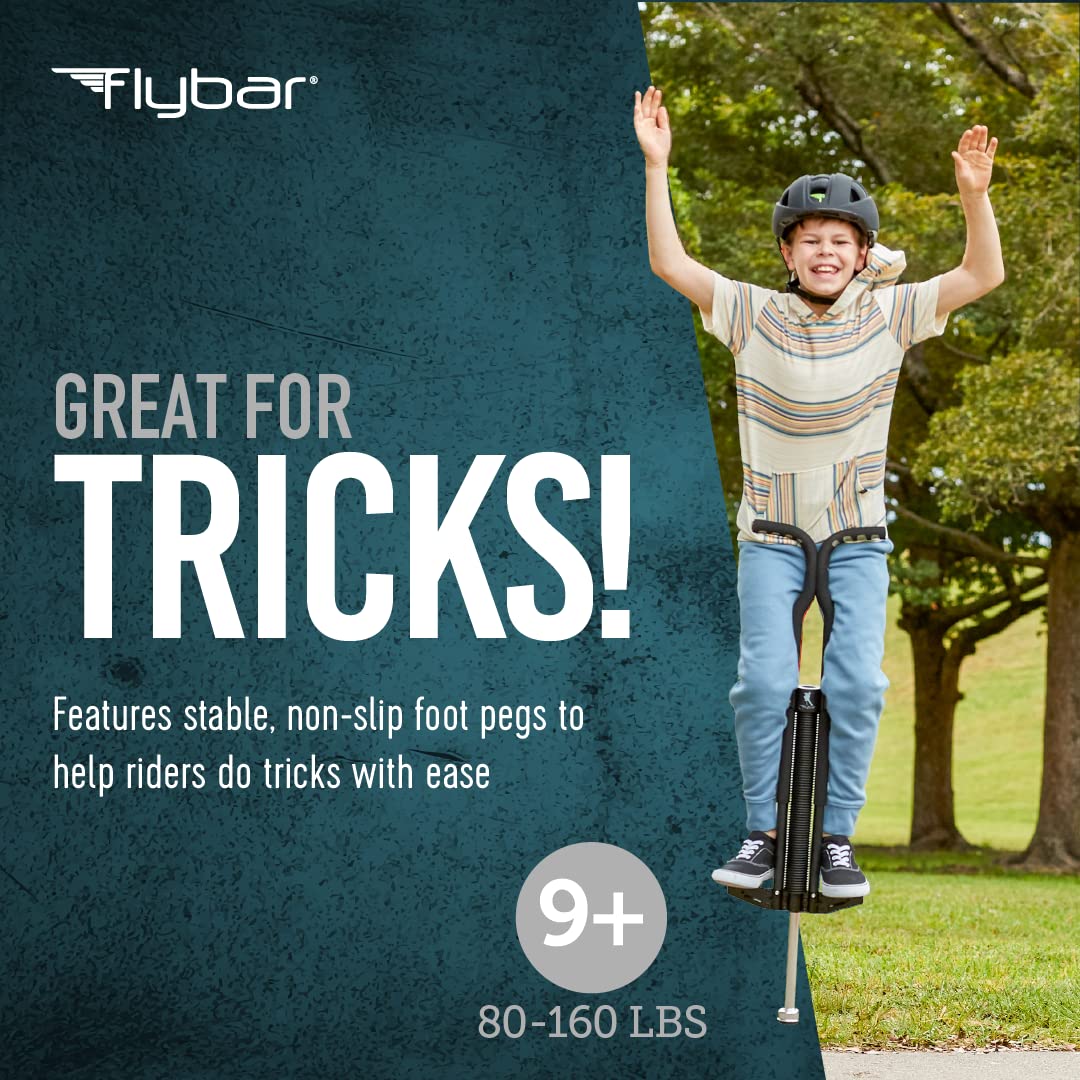 Master Pogo Stick for Kids, Ages 9+, 80 to 160 Pounds, Easy Grip Handles, Anti-Slip Pegs, Outdoor Toys for Boys, Jumper Toys for Girls, Outside Toys for Kids, Tweens and Teens (Black/Silver)
