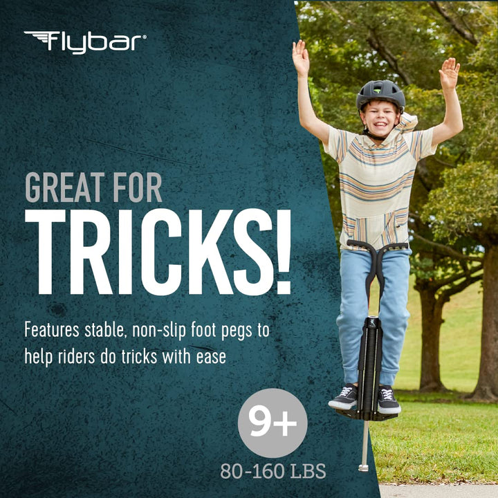 Master Pogo Stick for Kids, Ages 9+, 80 to 160 Pounds, Easy Grip Handles, Anti-Slip Pegs, Outdoor Toys for Boys, Jumper Toys for Girls, Outside Toys for Kids, Tweens and Teens (Black/Silver)