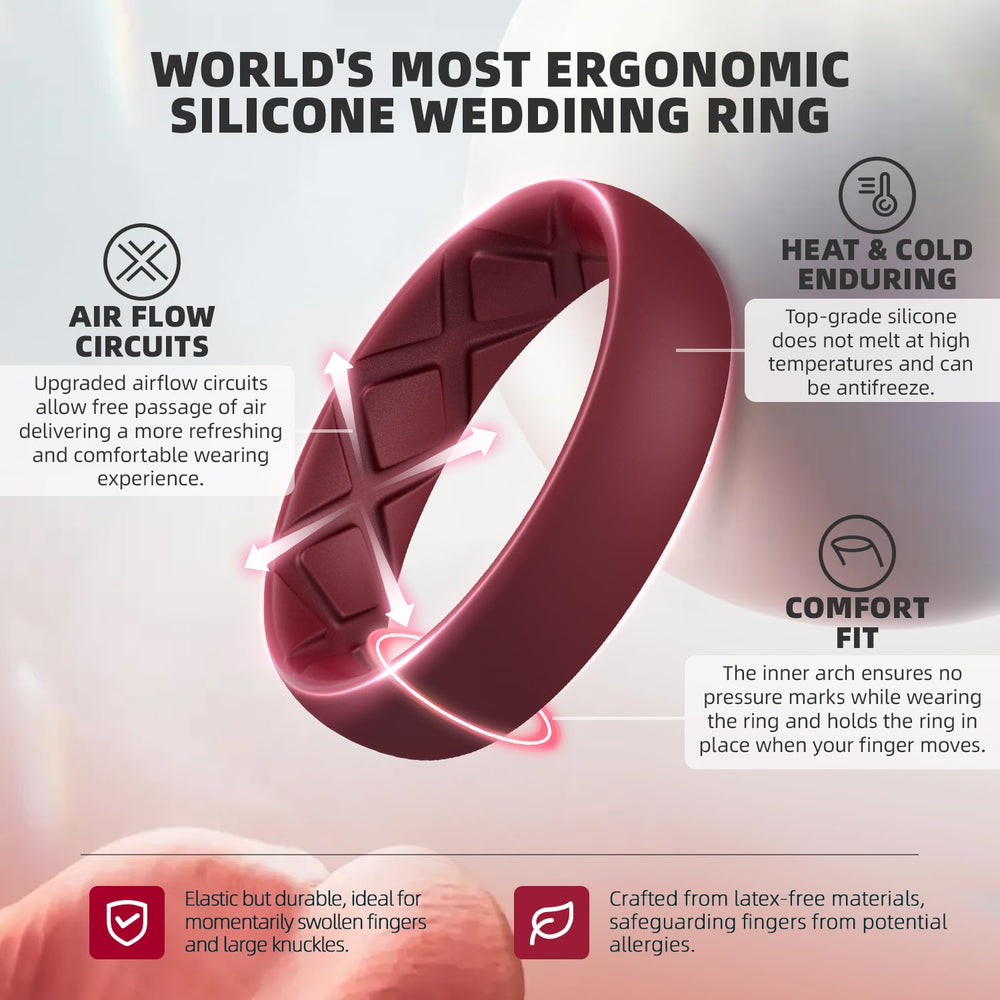Egnaro Silicone Wedding Bands Women, Inner Arc Ergonomi