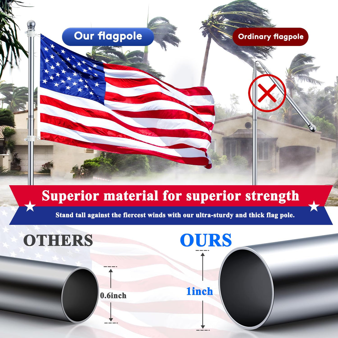 Flag Pole for Kit, Tangle Free Spinning Stainless Steel Rustproof Flagpole for 3x5 Sports Fan Outdoor Flags for Outside House (Silver, 6FT, without Bracket)