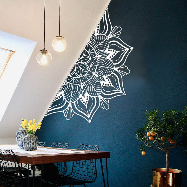 Large Metal Mandala Wall Decor, Unique Lotus Flower Wall Art for Home Room Bedroom Office Indoor Outdoor Decoration (White)