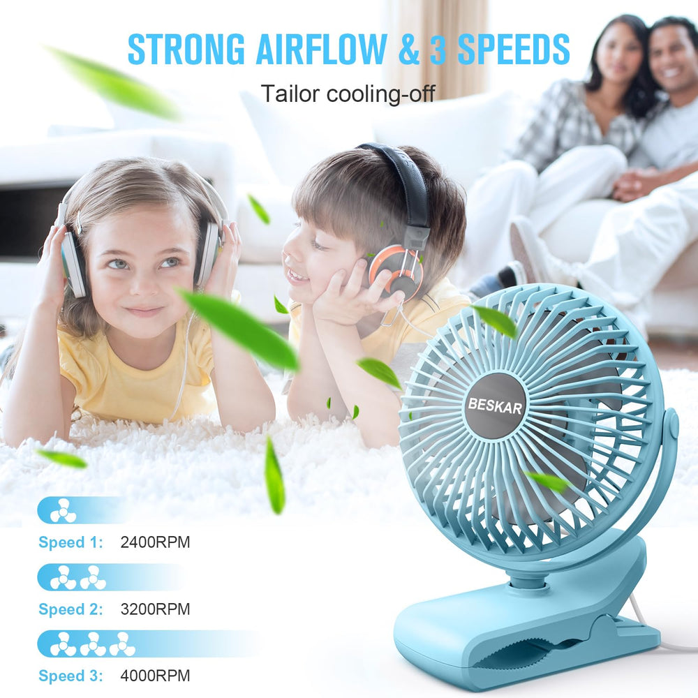 BESKAR Clip on Fan, Portable Small Desk Fan with Strong