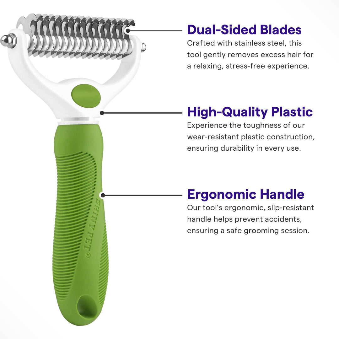 Undercoat Rake for Dogs &amp; Cats - Double Sided Comb for Detangling and Removing Knots - 2 Sided Dematting Tool - Deshedding Brush for Grooming Pets with Long Hair Prone to Matting - Ebook Guide