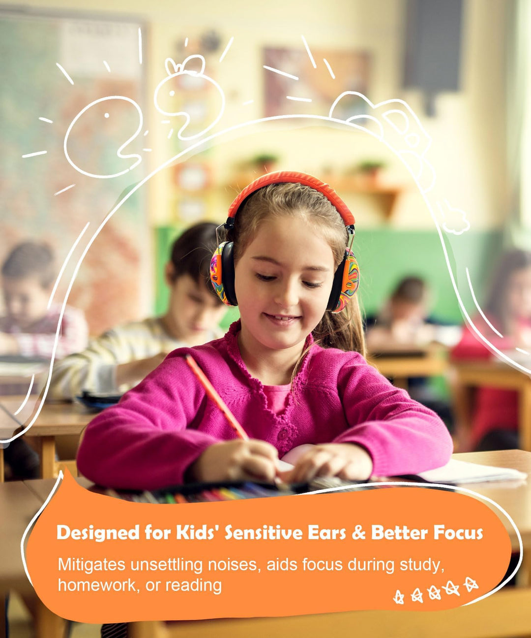 032 Kids Ear Protection - Noise Cancelling Headphones Ear Muffs for Autism, Toddlers, Children - Orange