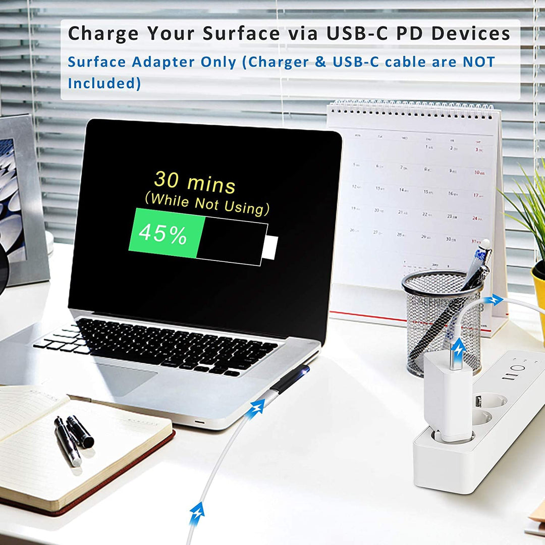 [Upgrade] 15V 3A Surface Connect to USB-C Charging Adapter, Compatible for Microsoft Surface Pro 7/6/5/4/3, Surface Laptop/Go/Book [1 Pcs Only]