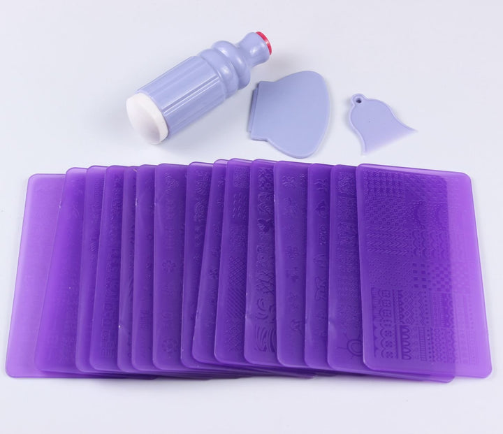 16PCS Nail Art Stamping Plate Mix Different Design Nail Art Stamp Image DIY Image Plate Template+1 Pcs Double Side Nail Art Stamper Tool