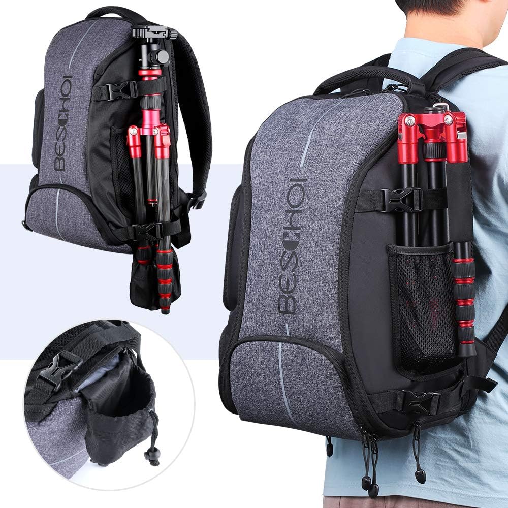 Waterproof Photography Backpack With Tripod Strap and Rain Cover - Large Capacity Rucksack for DSLR, Speedlite, Camera Tripod, Laptops, Lens and Accessories