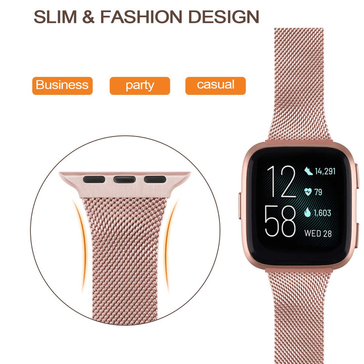 Metal Slim Bands Compatible for Fitbit Versa 2 / Fitbit Versa/Fitbit Versa Lite, Stainless Steel Metal Clasp Thin Replacement Bands for Women Men (For 6.7-8.7 wrists, Rose Pink)