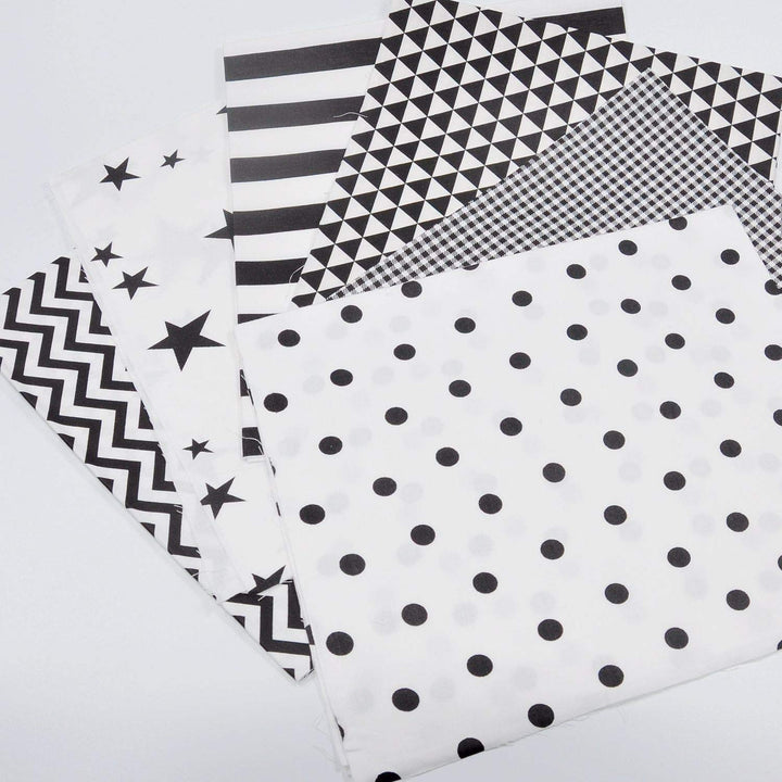 Quilting Fabric,Black/White Fat Quarters Fabric Bundles,100% Cotton Fabric for Sewing Crafting,Print Star,Striped, Polka Dot Fabric,18 x 21(Black/White)