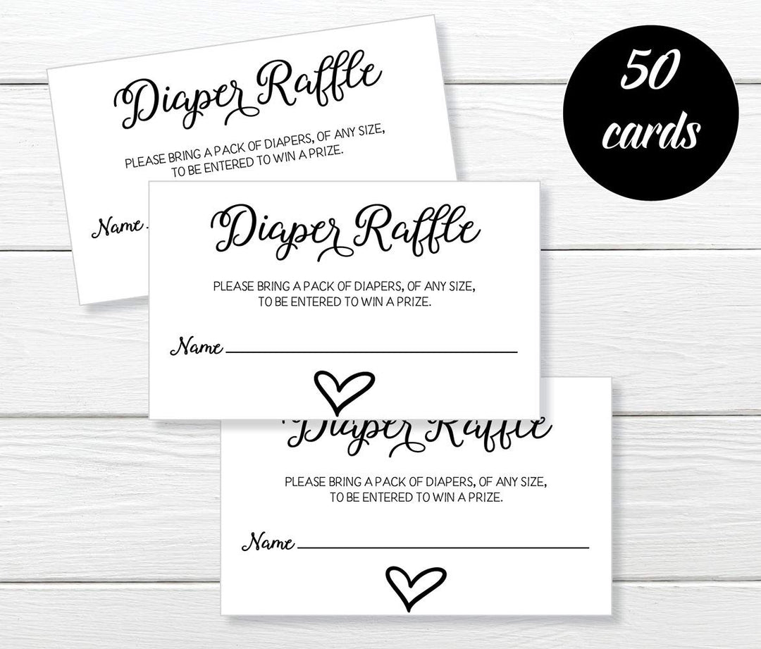 50 Gender Neutral Watercolor Heart Baby Shower Diaper Raffle Tickets, Lottery Insert Cards for Heart Baby Shower Invitations Supplies Games for Baby Gender Tickets (50-Cards)