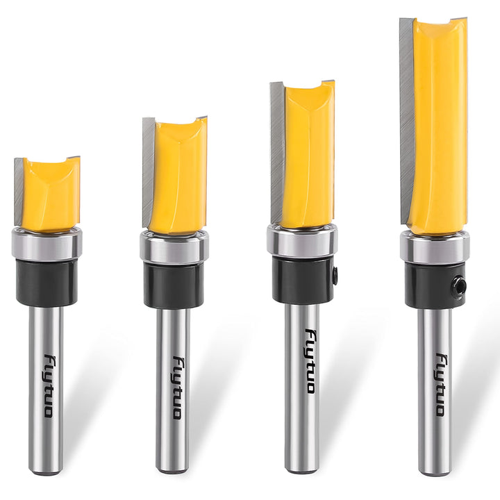 4PCS Pattern Flush Trim Router Bits Set 1/4 Shank, Carbide Top Bearing Flush Trim Router Bits, Template Guide Woodworking Milling Cutter Tool(Cutting Dia: 1/2)