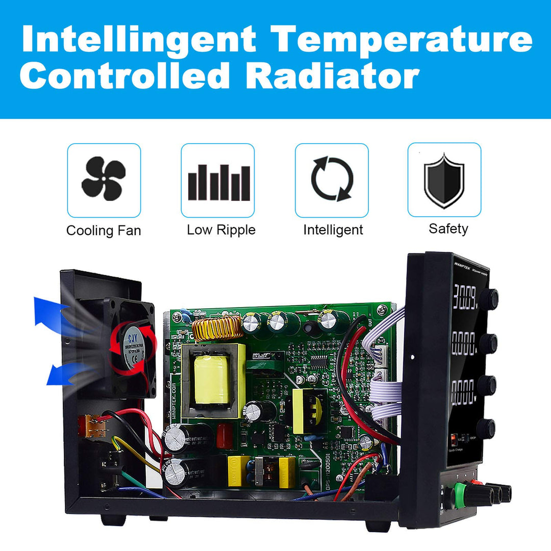 DC Power Supply Variable, Adjustable Switching Regulated Power Supply (0-60 V 0-5 A) with 4-Digits LED Display, Beach Power Supply with USB Quick-Charge Interface, Short Circuit Alarm