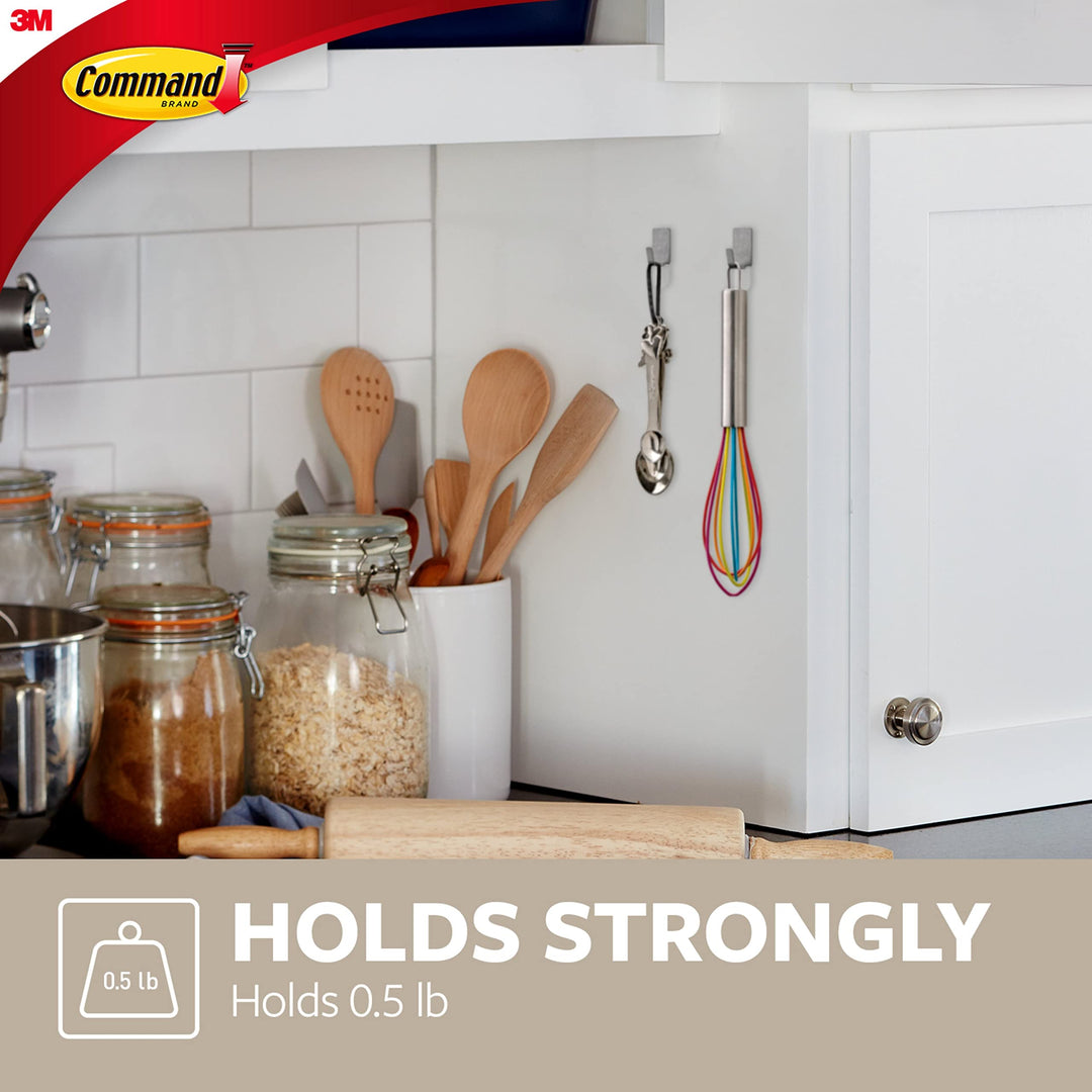Small Stainless Steel Metal Hooks 8 Hooks, 10 Strips, Holds up to 0.5 lb, Removable Self Adhesive Hooks, Great for Wall Décor