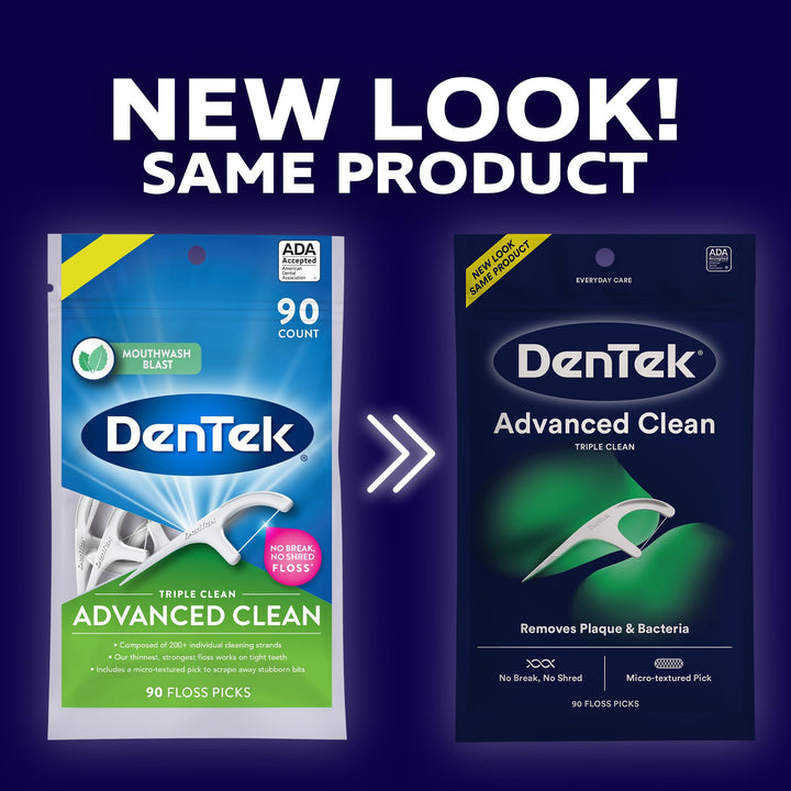DenTek Triple Clean Floss Pick | 3X Clean: Removes Plaque & Food and Fights Bad Breath | 90 Picks
