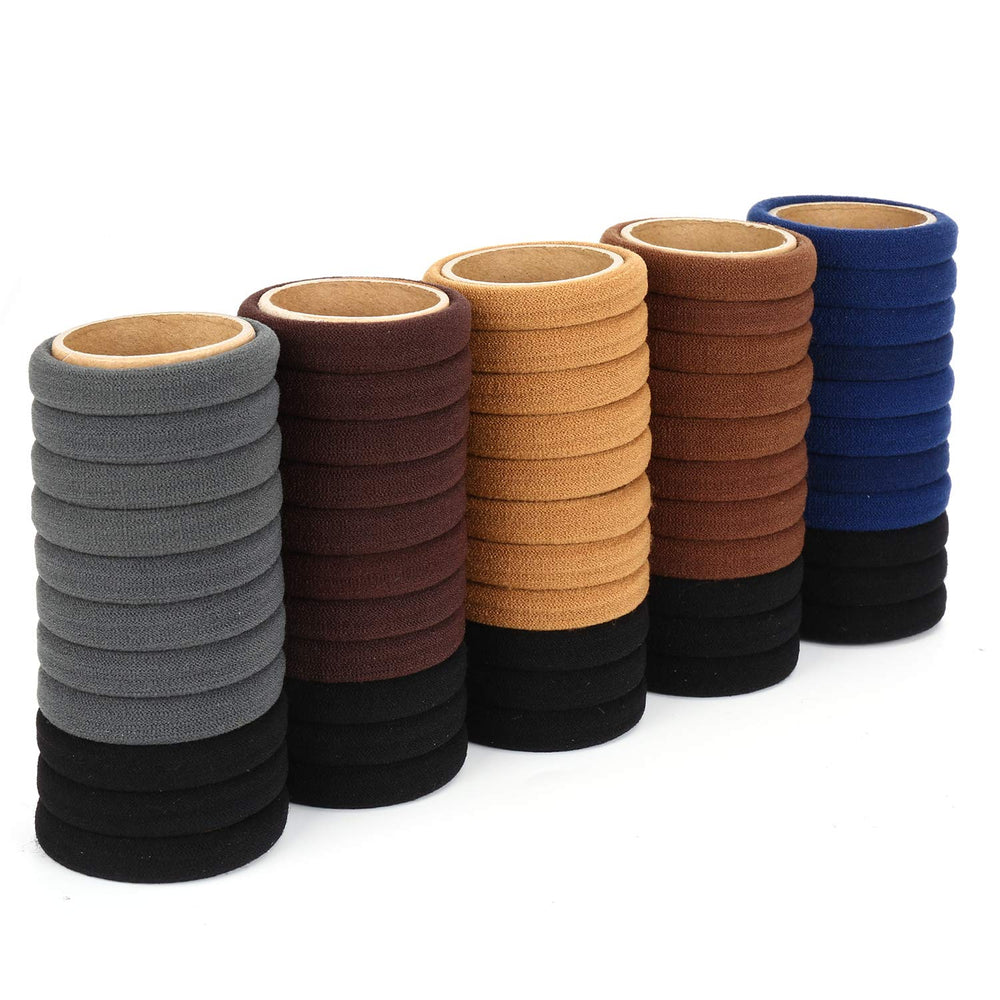 50PCS Hair Ties for Women, Cotton Seamless Hair Bands, Elastic Ponytail Holders, No Damage for Thick Hair, 2 Inch in Diameter, 6 Colors