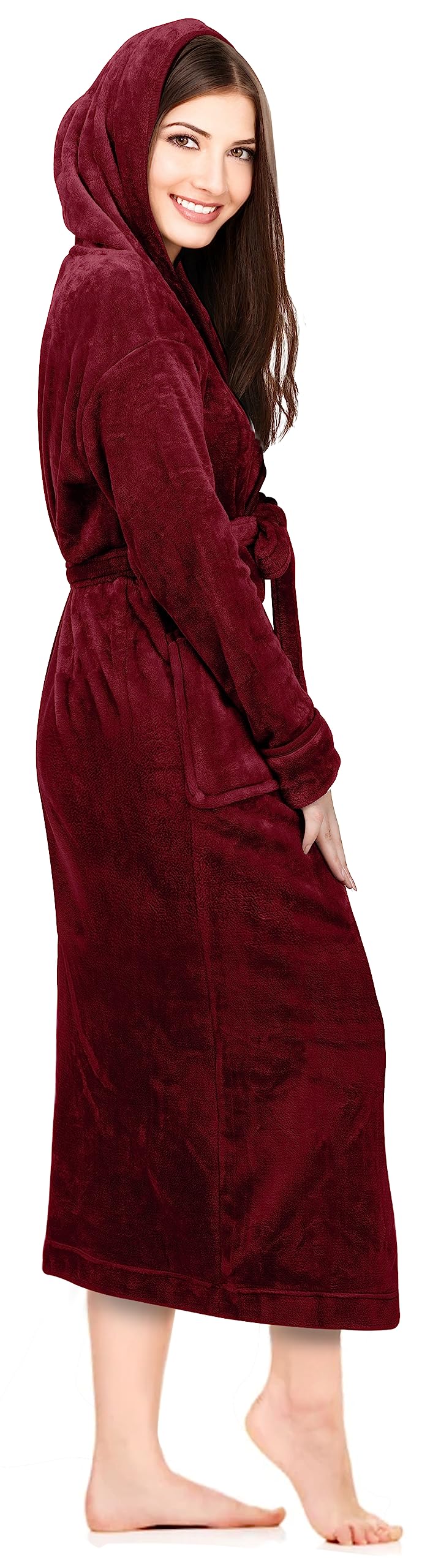NY Threads Women&#39;s Fleece Hooded Bathrobe Plush