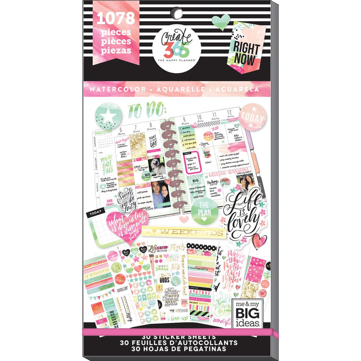 me &amp; my BIG ideas Sticker Value Pack - The Happy Planner Scrapbooking Supplies - Watercolor Theme - Multi-Color &amp; Gold Foil - Great for Projects, Scrapbooks &amp; Albums - 30 Sheets, 1078 Stickers Total