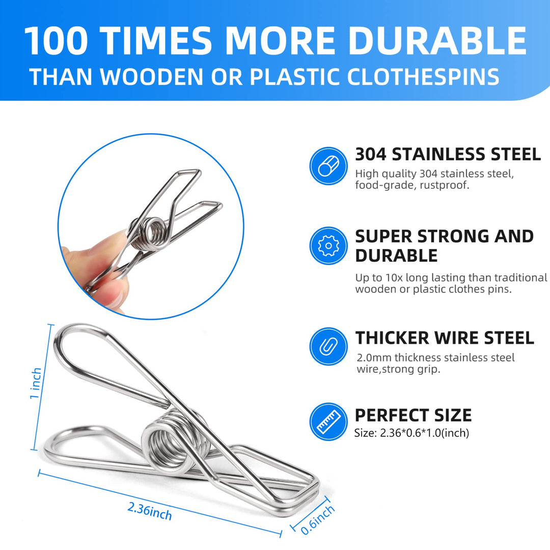 40 Pack Wire Clothes Pins Heavy Duty Outdoor, Stainless Steel ClothesPins for Hanging Clothes, Metal Clothes Pegs, Clothing Clips, Laundry Pins 2.0mm Diameter 6cm Long