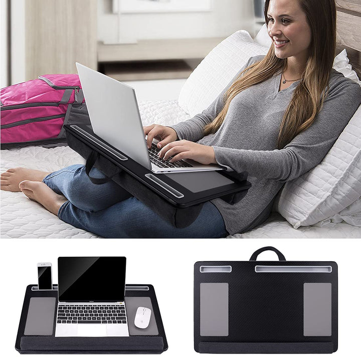 Extra Large Lap Laptop Desk- Home Office Portable LapDesk with Mouse Pad &amp; Wrist Rest for Notebook/MacBook/Tablet, Sofa Bed Working, Writing, Drawing (Carbon Black, Fit Up to 17-inch Laptops)