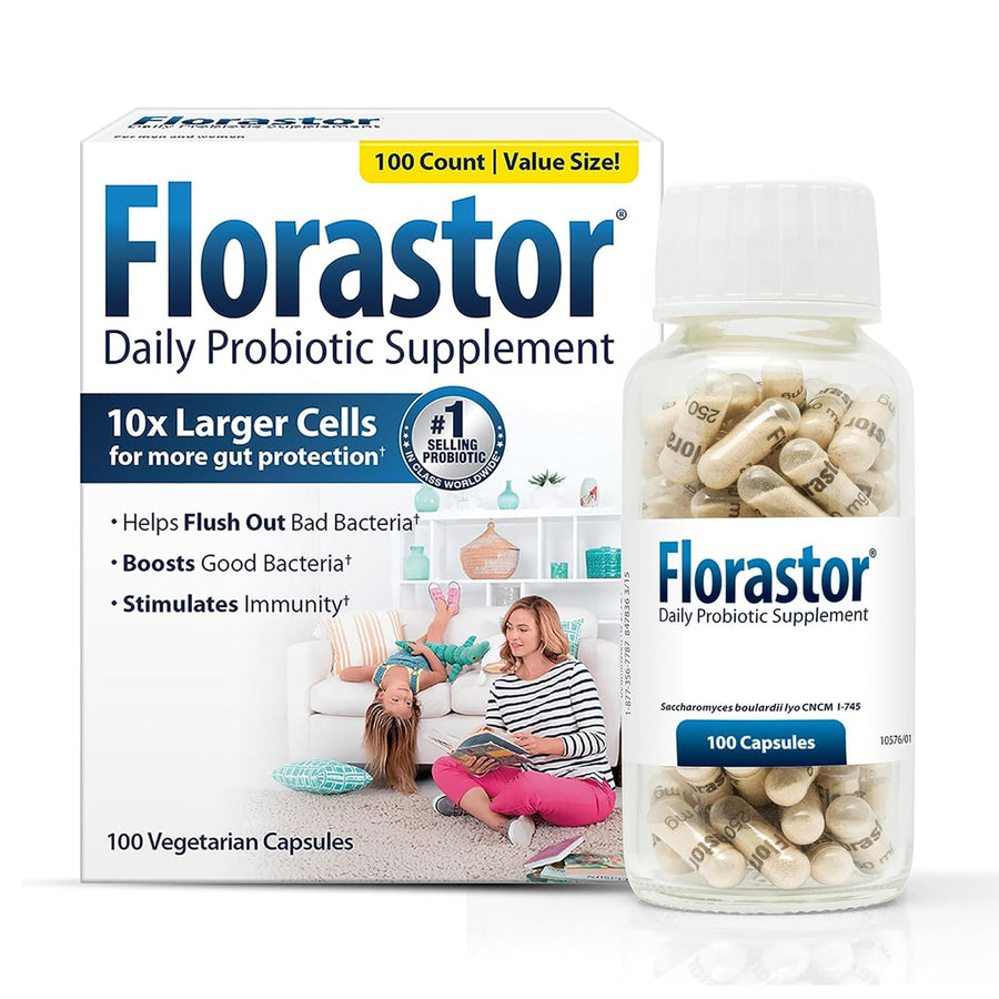 Daily Probiotic Supplement for Women and Men, Proven to Support Digestive Health, Saccharomyces Boulardii CNCM I-745 (100 Capsules)