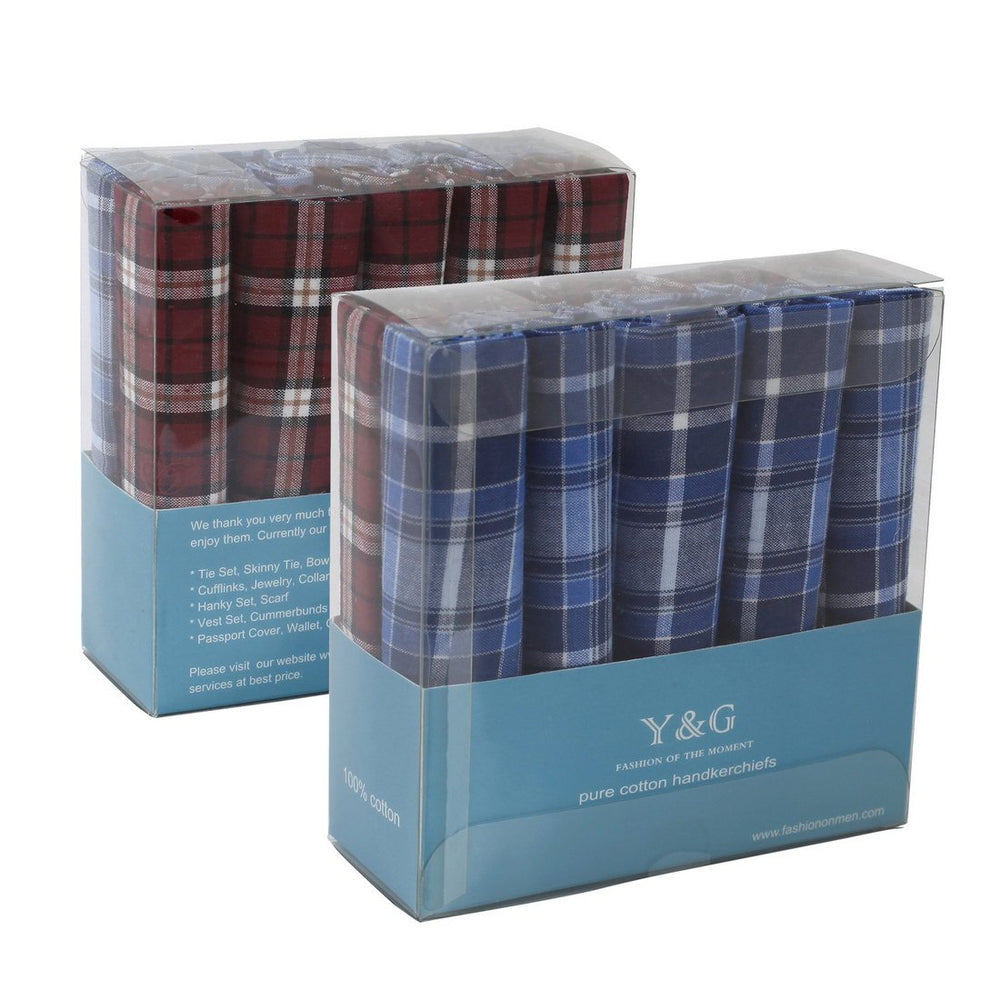 YED0109 Mens Hanky Economics Goods Blue Red Checkered Pure Cotton 10 Pack Handkerchiefs Set Wedding Gift Idea By