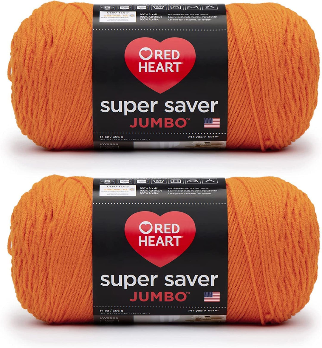 Super Saver Jumbo Pumpkin Yarn - 2 Pack of 396g/14oz - Acrylic - 4 Medium (Worsted) - 744 Yards - Knitting/Crochet