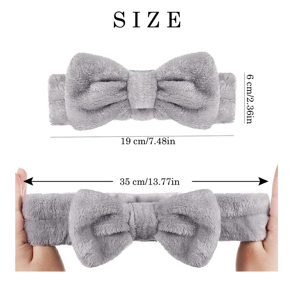 2 Pack Spa Headband ,Bowknot Coral Fleece Elastic Headband With 2 Silicone Face Mask Brush,for Women Girls Washing Face Beauty Skincare And Sports. (Gray,Pink)