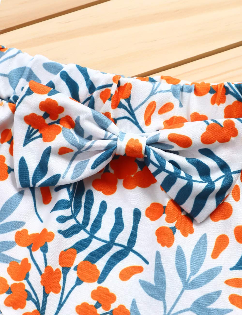 Girl&#39;s Funny Letter Top Floral Pants With Headband Newborn Summer 3Pcs Sets Romper Outfit, Light Orange, 0-3M