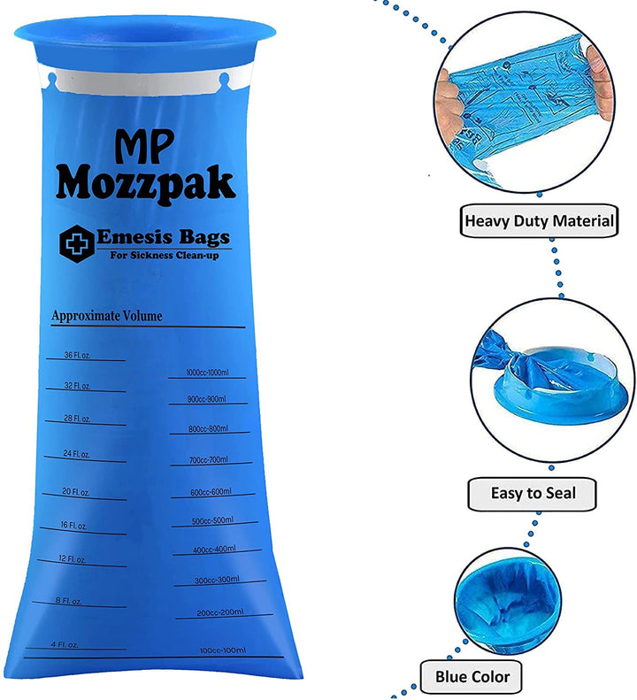 Vomit Bags – 60 Pack – 1000ml Emesis Bags – Leak Resistant, Medical Grade, Portable, Disposable Barf Bags, Puke, Throw Up, Nausea Bags for Travel Motion Sickness, Car &amp; Aircraft, Kids, Taxi