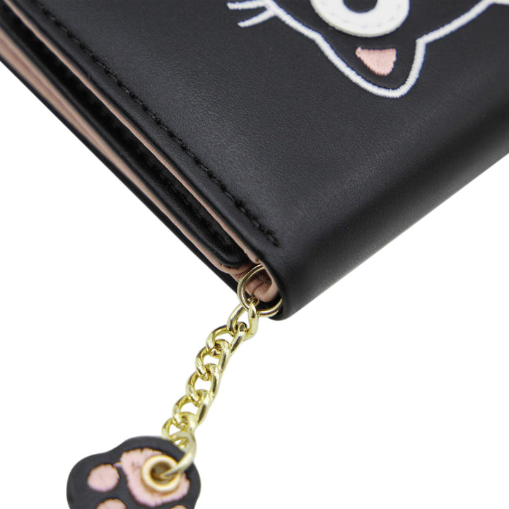 Cute Cat Girls Wallet for Teens Kids Women Slim Tri-Fold Wallet Purse Card Holder Organizer With Paw Pendant