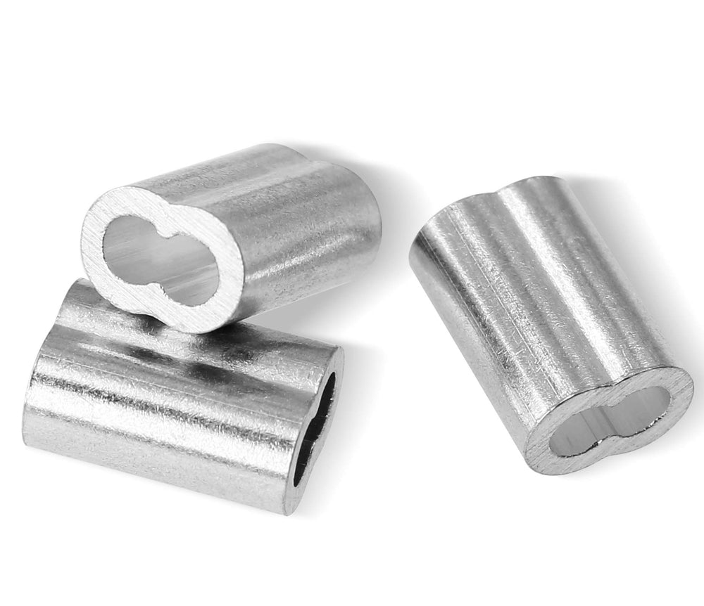 200pcs 3/32 Inch Aluminum Crimping Loop Sleeve for Wire Rope and Cable, Double Hole Type