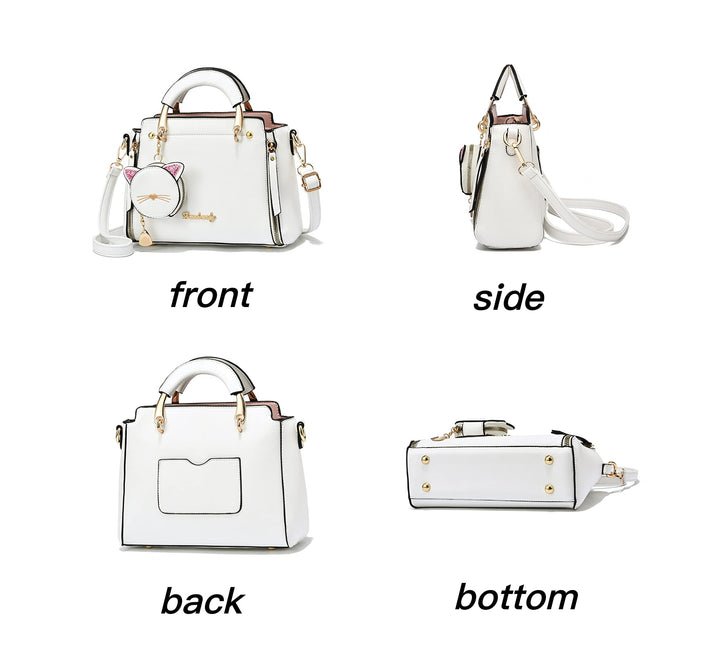 small Fashion Handbag purse for women ladies Top Handle Satchel Shoulder Bags cat purse (white)