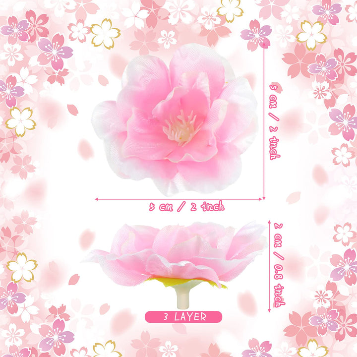 100 Pcs Cherry Blossom Petals Artificial Cherry Blossom Fake Cherry Blossom Flowers Peony Daisy Decor Sakura Floral Head Decor for Dress DIY Accessories Wedding Party Supply (Pale Pink, Pink, Rosy)