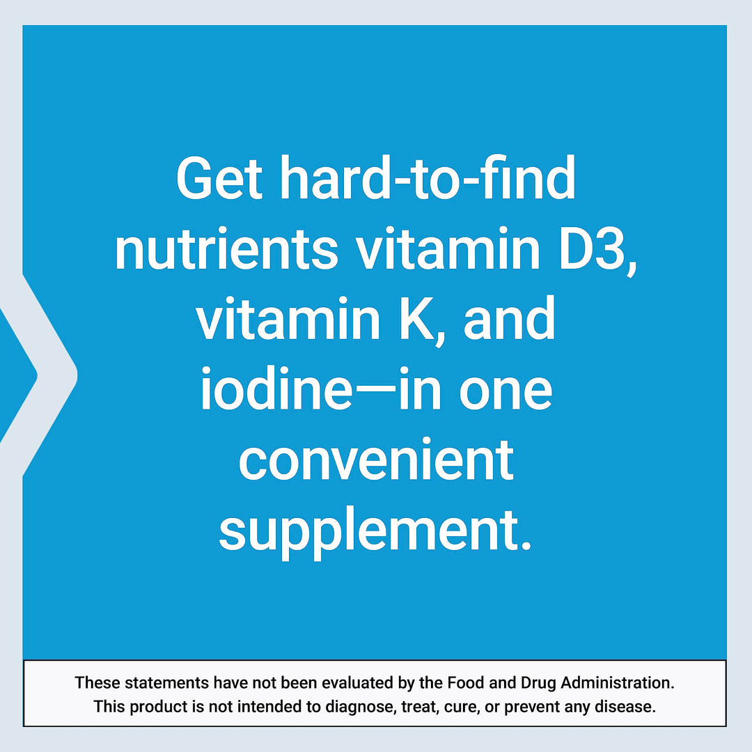 Vitamins D and K with Sea-Iodine, vitamin D3, vitamin K1 and K2, iodine, supports immune, bone, arterial and thyroid health, non-GMO, gluten-free, 60 capsules