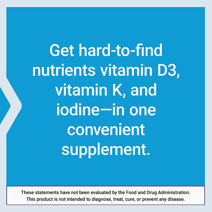 Vitamins D and K with Sea-Iodine, vitamin D3, vitamin K1 and K2, iodine, supports immune, bone, arterial and thyroid health, non-GMO, gluten-free, 60 capsules