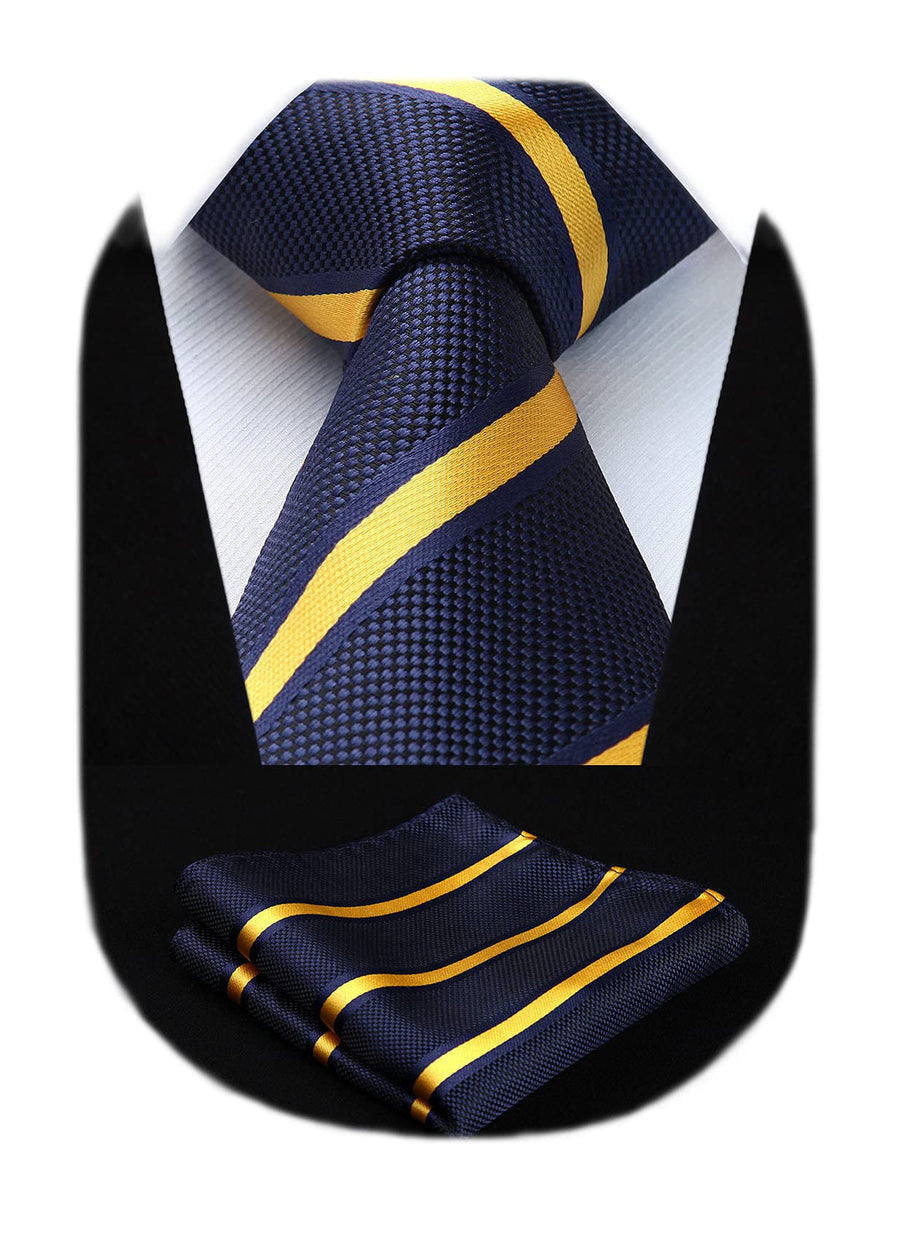HISDERN Striped Wedding Tie Handkerchief Woven Classic 