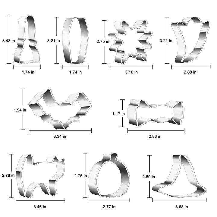 9 Pcs Halloween Cookie Cutters -Pumpkin Candy Bat Ghost Cat Witch Hat Broom Spider Coffin Halloween Goodie Bag Filler for Kid Trick or Treat Food Mold