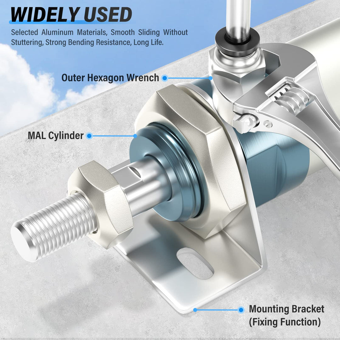 32mm Bore 150mm Stroke Air Cylinder Double Action with Y Connector and 2Pcs 8mm Fitting MAL32x150