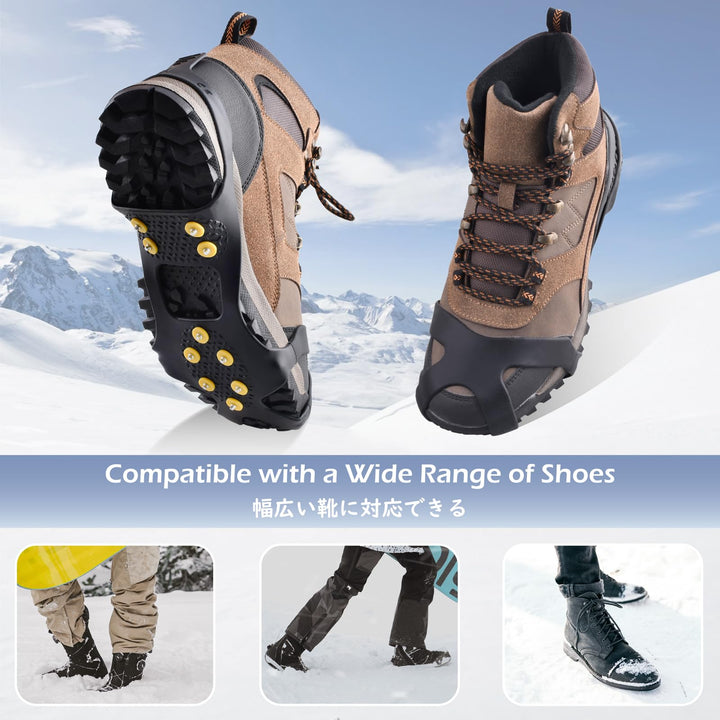Ice Grips 10 Teeth Anti-Slip Shoe/Boot Ice Traction Slip-on Snow Ice Spikes Crampons Cleats Stretch Footwear Traction (S, Black)