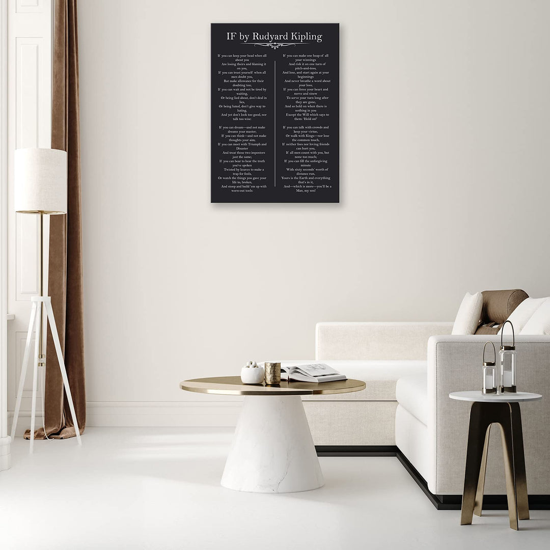 IF You Can Keep Your Head Rudyard Kipling Poem Motivational Wall Art Quotes Inspirational Canvas Prints Black Poster Picture Modern Decor Painting Unframed 12x18 inch (No Framed -Canvas Poster)