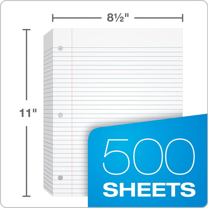 Filler Paper, 8-1/2 x 11, College Rule, 3-Hole Punched, Loose-Leaf Paper for 3-Ring Binders, 500 Sheets Per Pack (62349),White