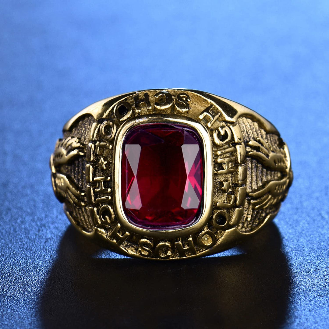 MASOP High School Male Stainless Steel Rings with Red S